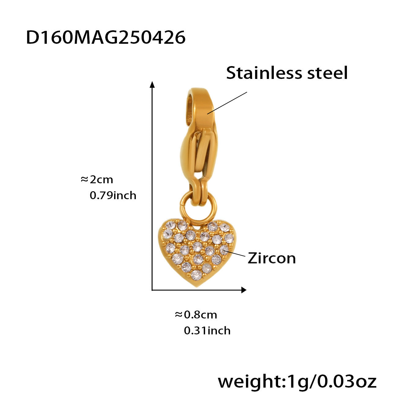 Wholesale 18K real gold stainless steel round bead heart shining zircon bracelet